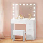 NNEDSZ Artiss Dressing Table Set Stool 15 Led Bulbs White Darcy-0