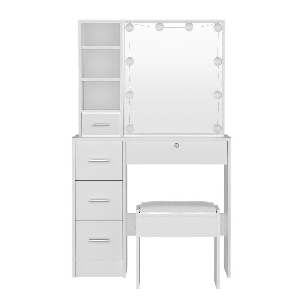 NNEDSZ Artiss Dressing Table Set Stool 10 Led Bulbs White Dylan-2