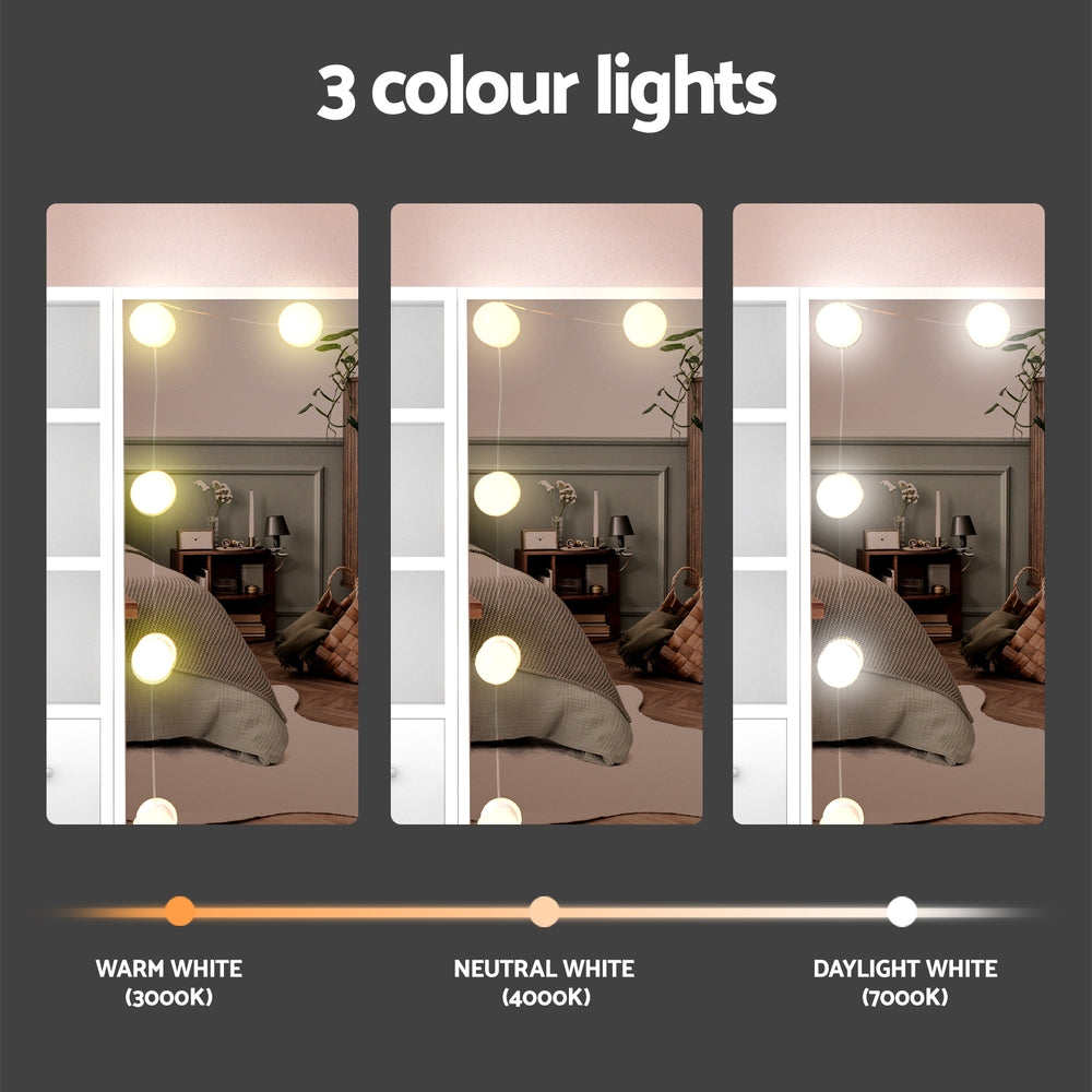 NNEDSZ Artiss Dressing Table Set Stool 10 Led Bulbs White Dylan-3