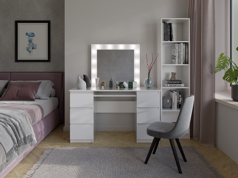 Toeletta Grande con Specchio LED e 6 Cassetti — Bianco