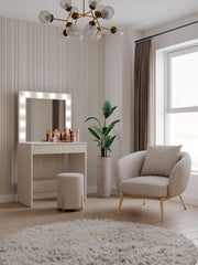 Toeletta con Specchio LED Illuminato e Cassetti — Beige