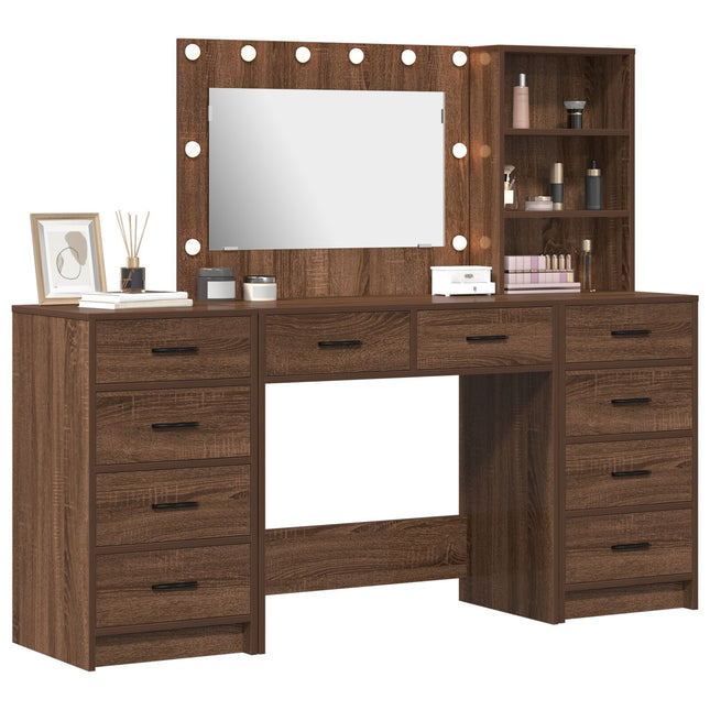 Set da toeletta a 3 pezzi con LED in legno ingiglierito nero