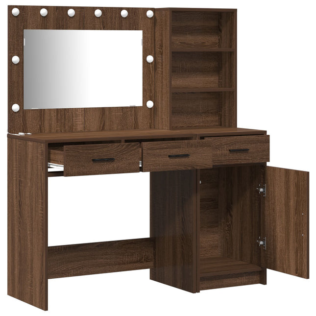 Set di Toeletta a 2 Pezzi con LED in Legno Ingegnerizzato Nero