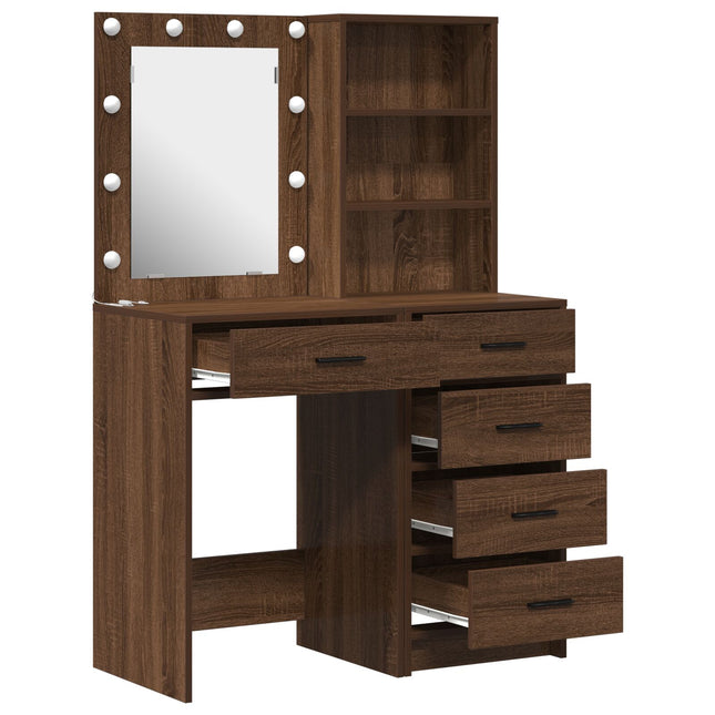 Set da Toeletta 2 Pezzi con LED in Legno Ingegnerizzato Nero
