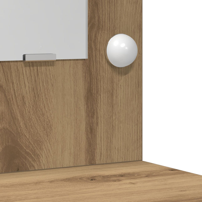 Set Tavolo da trucco  3 Pezzi con LED Quercia Artigianale Legno Ingegnerizzato