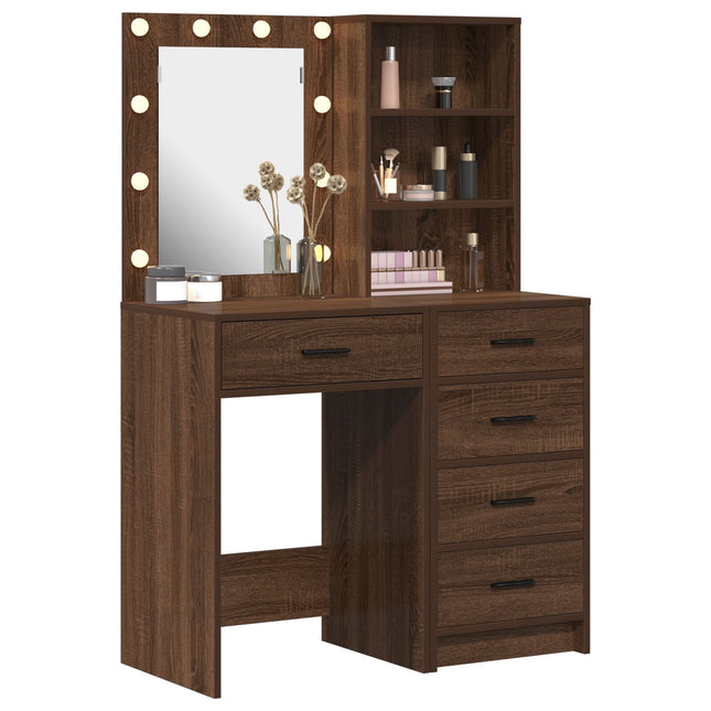 Set da Toeletta 2 Pezzi con LED in Legno Ingegnerizzato Nero