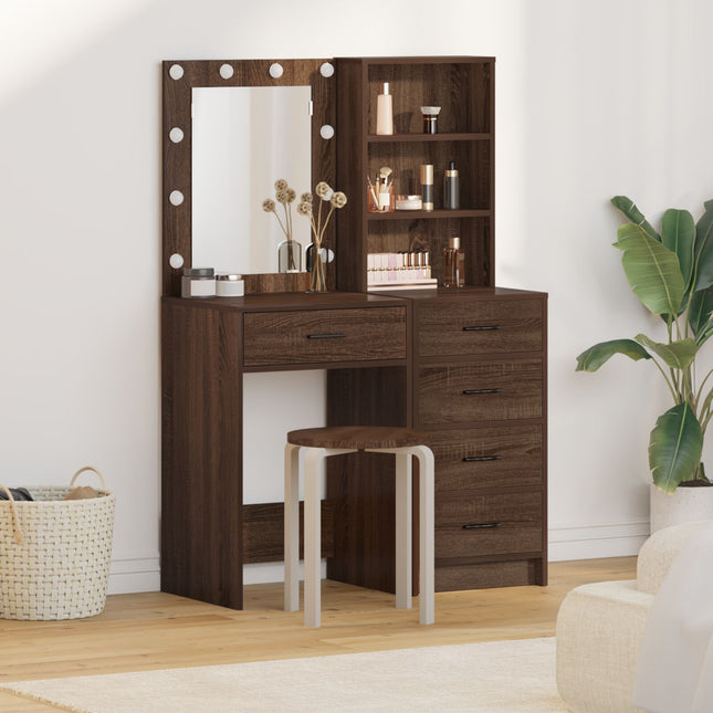 Set da Toeletta 2 Pezzi con LED in Legno Ingegnerizzato Nero