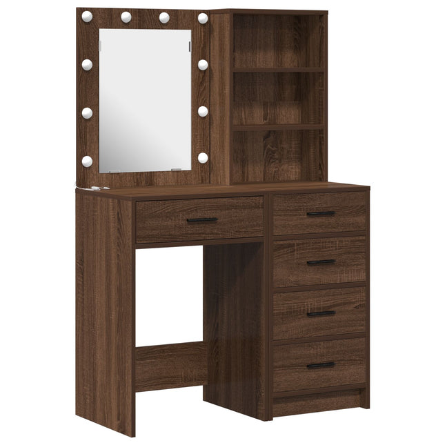 Set da Toeletta 2 Pezzi con LED in Legno Ingegnerizzato Nero