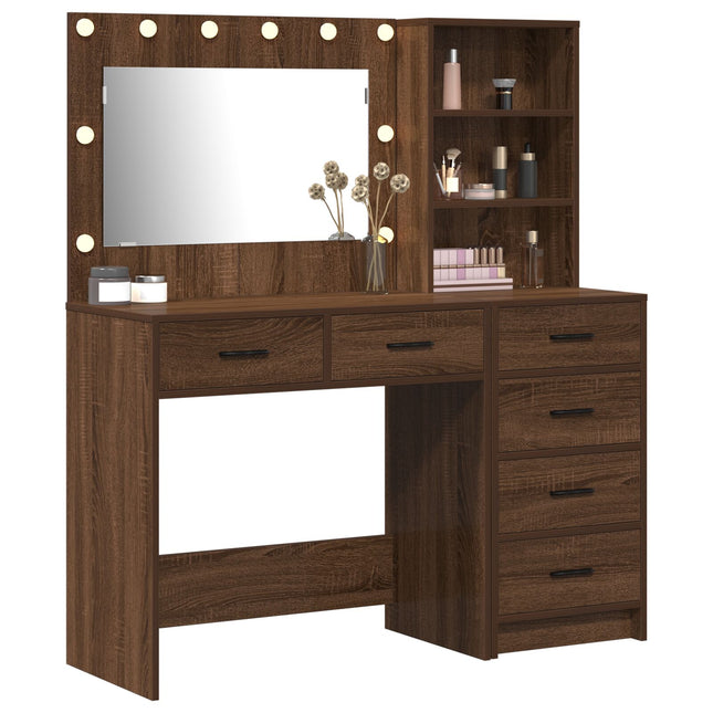 Set di Toeletta a 2 Pezzi con LED in Legno Ingegnerizzato Nero