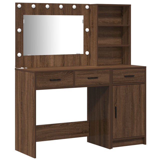Set di Toeletta a 2 Pezzi con LED in Legno Ingegnerizzato Nero