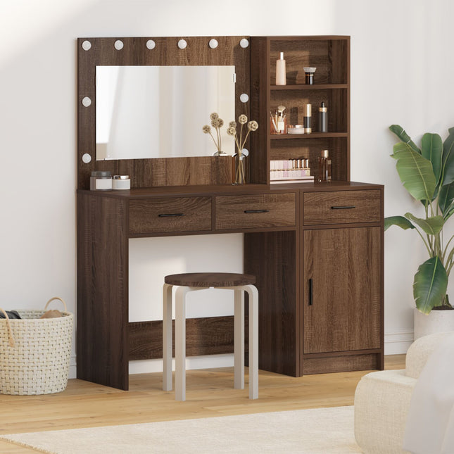 Set di Toeletta a 2 Pezzi con LED in Legno Ingegnerizzato Nero