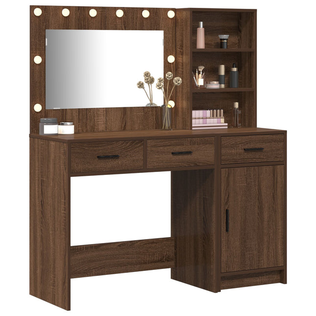Set di Toeletta a 2 Pezzi con LED in Legno Ingegnerizzato Nero