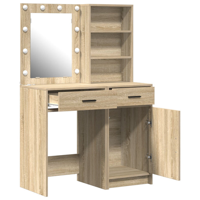 Set di 2 pezzi di toeletta con LED in legno ingegnerizzato Rovere Sonoma