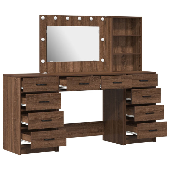 Set da toeletta a 3 pezzi con LED in legno ingiglierito nero