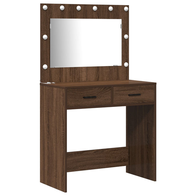 Set di Toeletta a 2 Pezzi con LED in Legno Ingegnerizzato Nero
