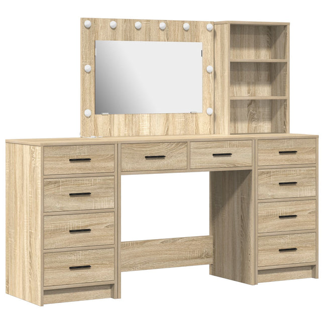 Set di Toeletta a 3 Pezzi con LED in Legno Ingegnerizzato Rovere Sonoma