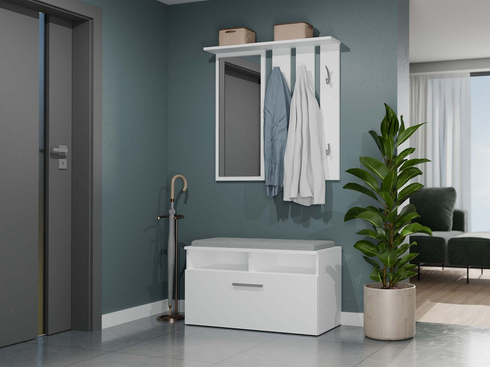 Appendiabiti Opal con Specchio – Bianco Opaco 85x15x82 cm