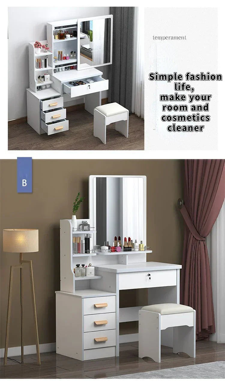 Elegance in Simplicity: White Dressing Table Set with Sliding Mirror & Ample Storage-3