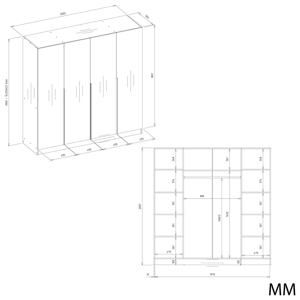 Armadio Nobile 4 Ante – Bianco 200x57x200 cm