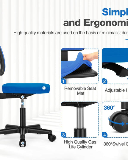 Armless Mesh Office Chair, Ergonomic Computer Desk Chair