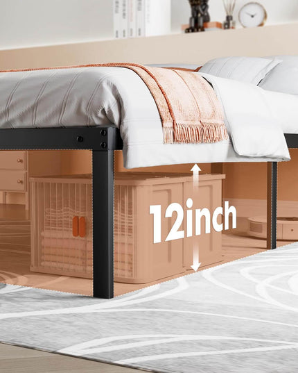 Bed Frame Metal Platform Bed Frame Mattress Foundation with Steel Slat Support - Purified HB