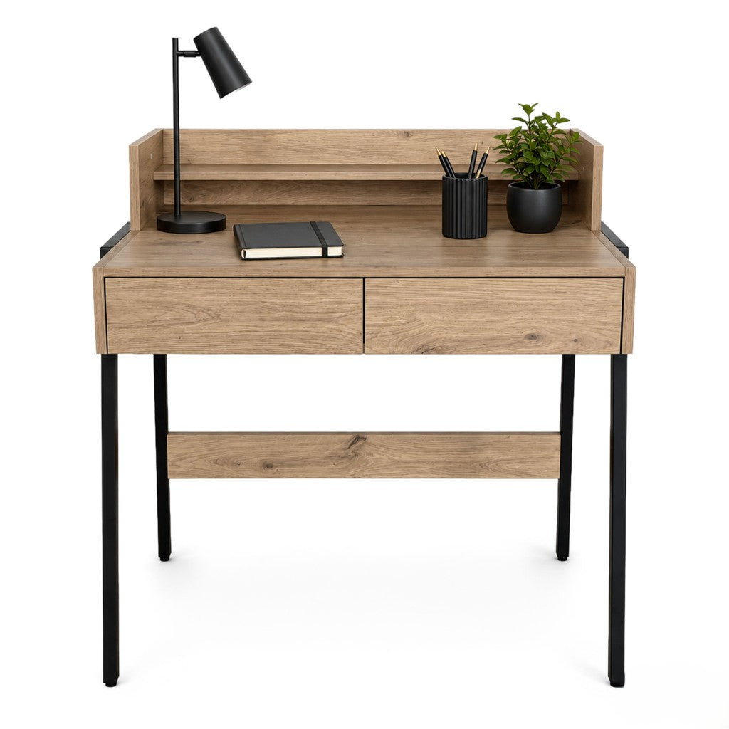 Scrivania Industriale Linea 78 cm 2 Cassetti – Rovere Artisan/Nero
