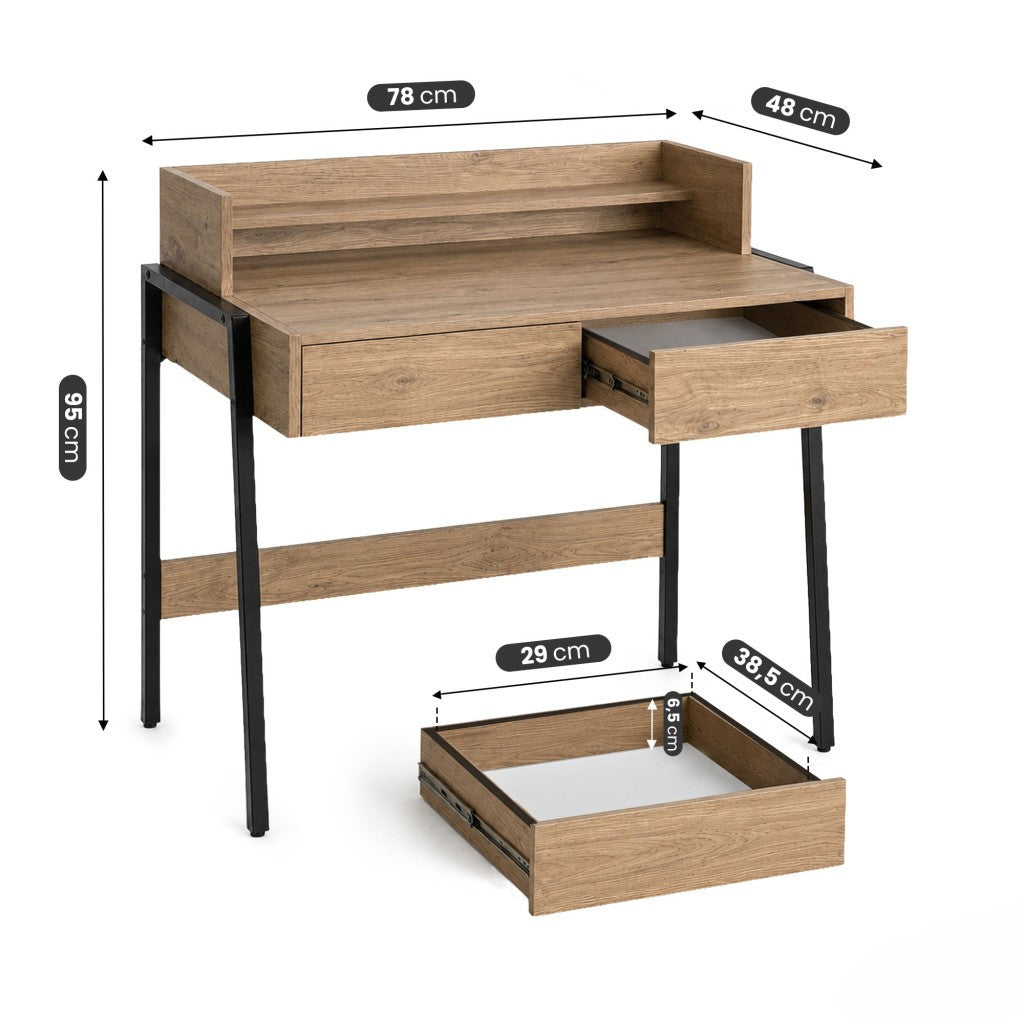 Scrivania Industriale Linea 78 cm 2 Cassetti – Rovere Artisan/Nero