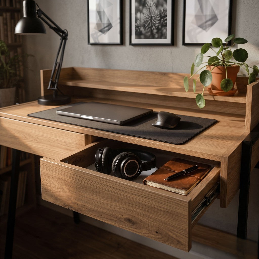 Scrivania Industriale Linea 78 cm 2 Cassetti – Rovere Artisan/Nero