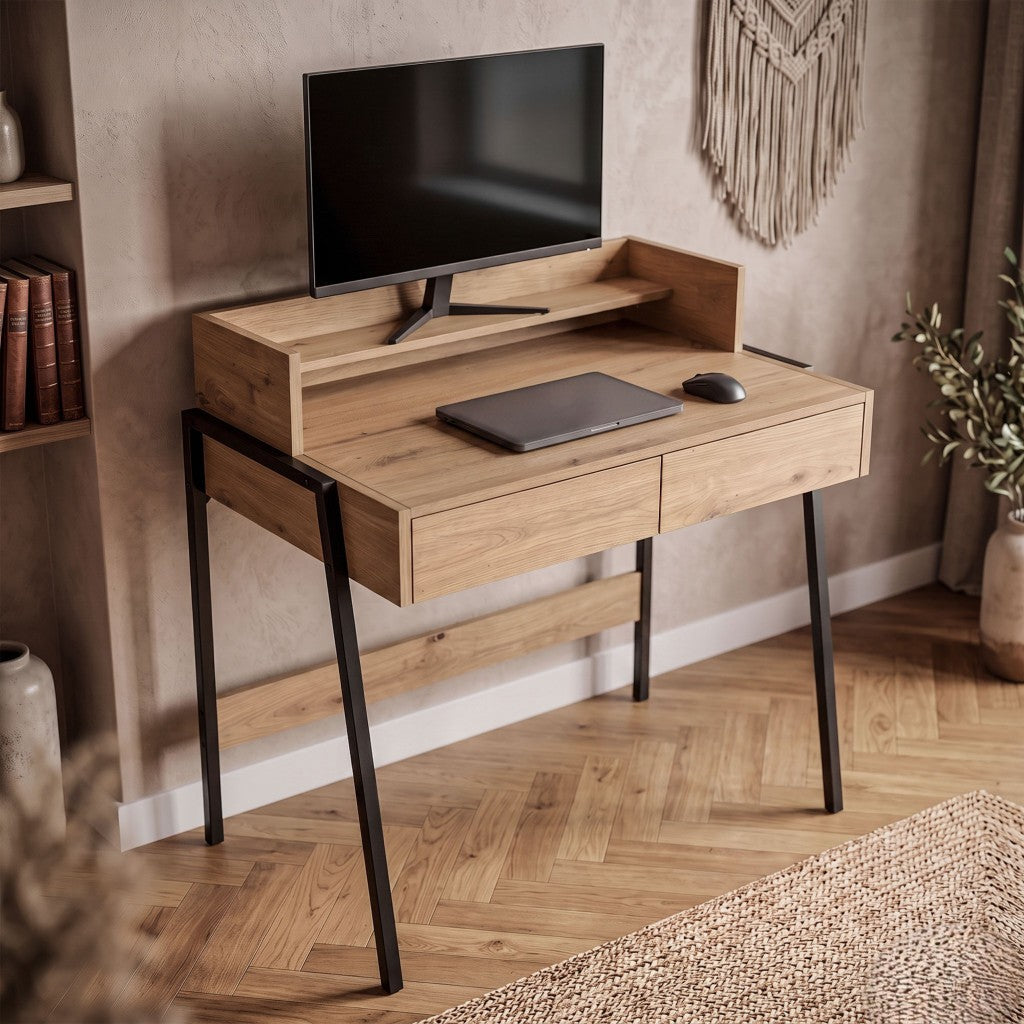 Scrivania Industriale Linea 78 cm 2 Cassetti – Rovere Artisan/Nero
