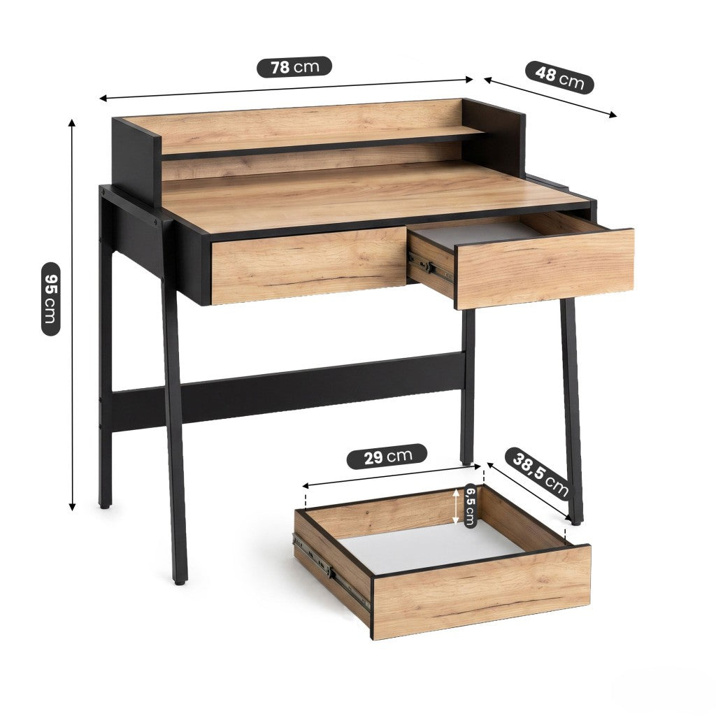 Scrivania Industriale Linea 78 cm 2 Cassetti – Sonoma