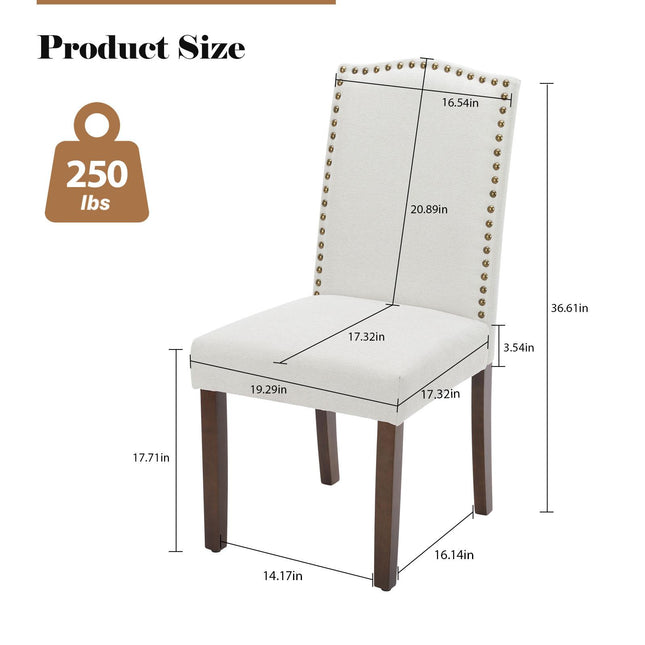 Living Room, Upholstered Leather Dining, Parsons Nailhead Trim and Wood Legs（2PCS）