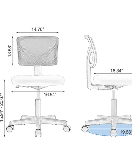 Armless Mesh Office Chair, Ergonomic Computer Desk Chair