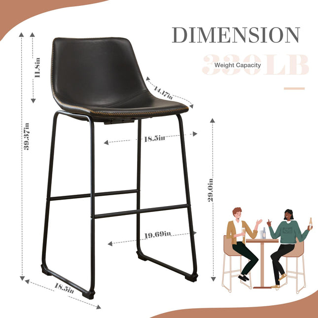 Metal Bar Stools Counter Height- Dining Chair Set of 2