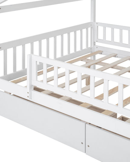 Full Size Wooden House Bed with Two Drawers - Purified HB