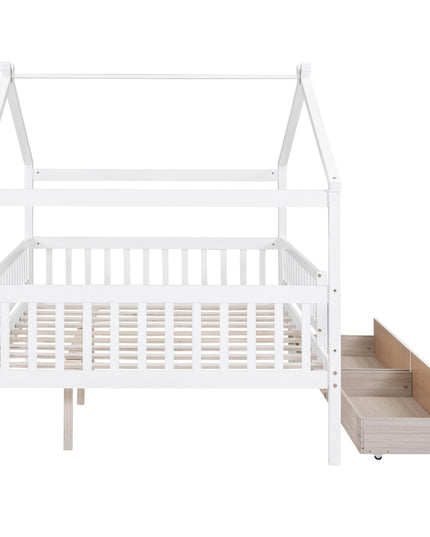 Full Size Wooden House Bed with Two Drawers - Purified HB
