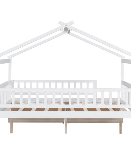 Full Size Wooden House Bed with Two Drawers - Purified HB