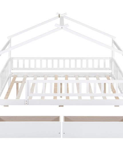 Full Size Wooden House Bed with Two Drawers - Purified HB
