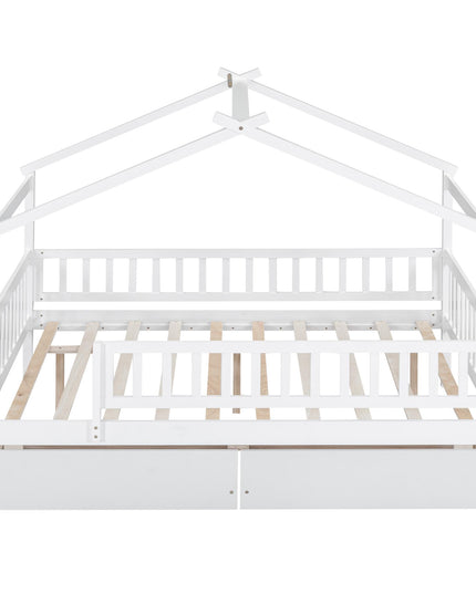 Full Size Wooden House Bed with Two Drawers - Purified HB