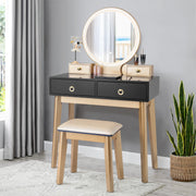 NNECW Dressing Table Stool Set with Makeup Mirror for Bedroom-Black-4
