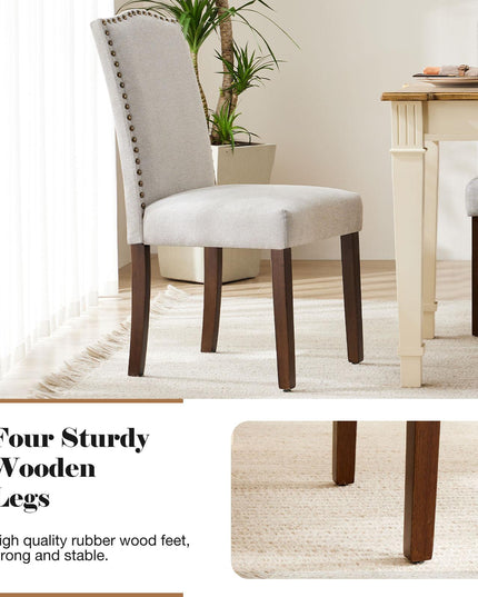 Living Room, Upholstered Leather Dining, Parsons Nailhead Trim and Wood Legs（2PCS） - Purified HB