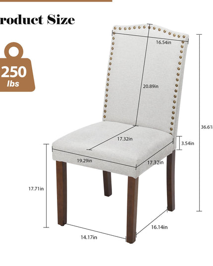 Living Room, Upholstered Leather Dining, Parsons Nailhead Trim and Wood Legs（2PCS） - Purified HB