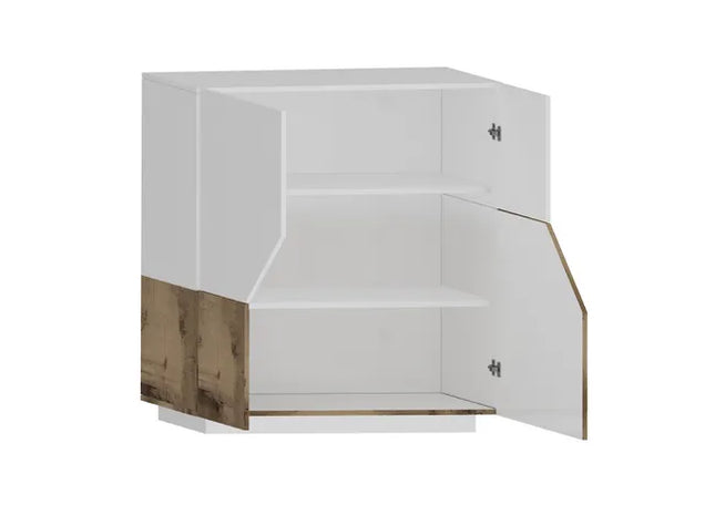 Credenza ALIEN da 80 cm - Bianco laccato lucido / Acero Pereira