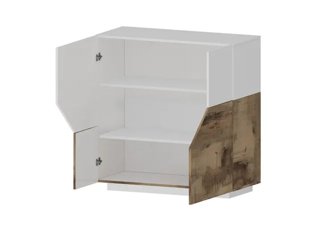 Credenza ALIEN da 80 cm - Bianco laccato lucido / Acero Pereira