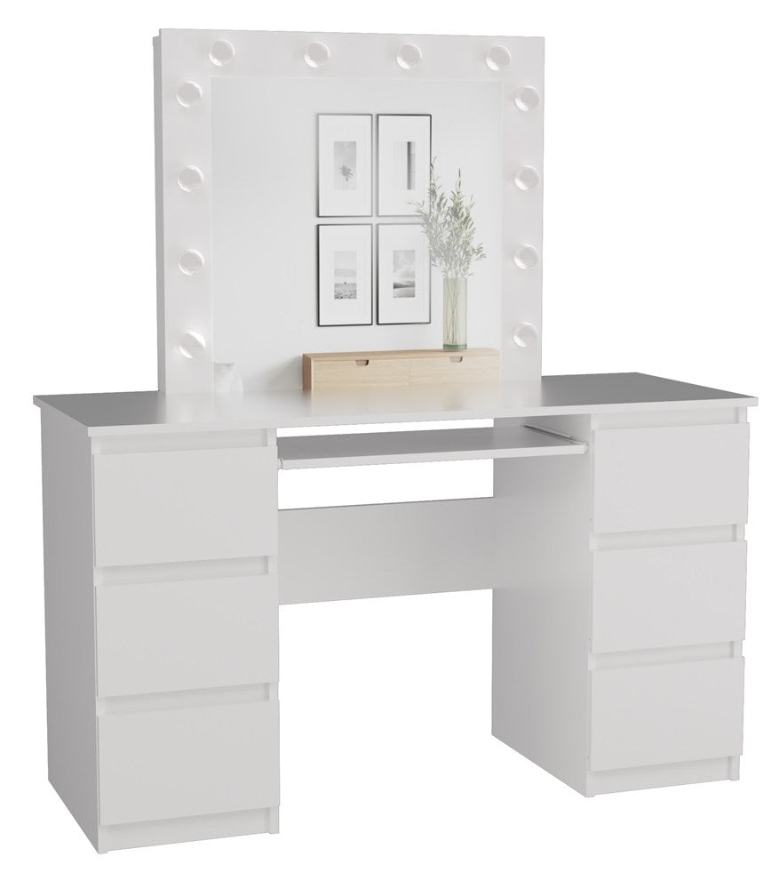 Toeletta Grande con Specchio LED e 6 Cassetti — Bianco