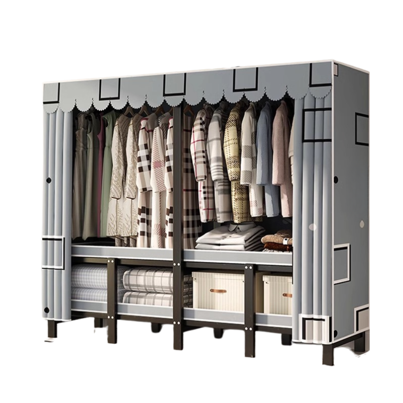 NNETB Folding Cloth Wardrobe Steel Frame Storage Cabinet-0