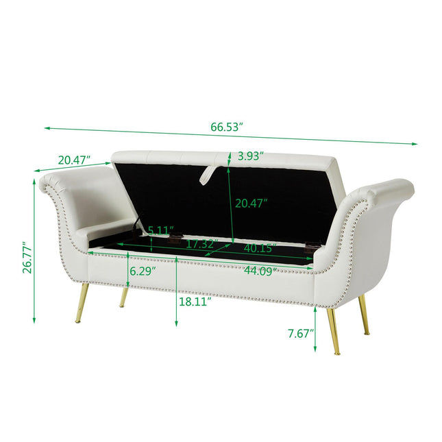Sitting Bench PU Leather with Storage Space and 2 Pillows Hardware Feet - Purified HB