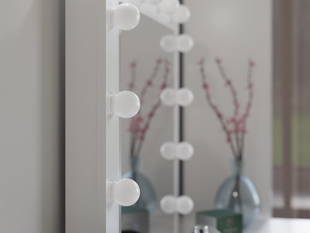 Toeletta con Specchio Illuminato LED e Cassetti Bianca per Camera da Letto